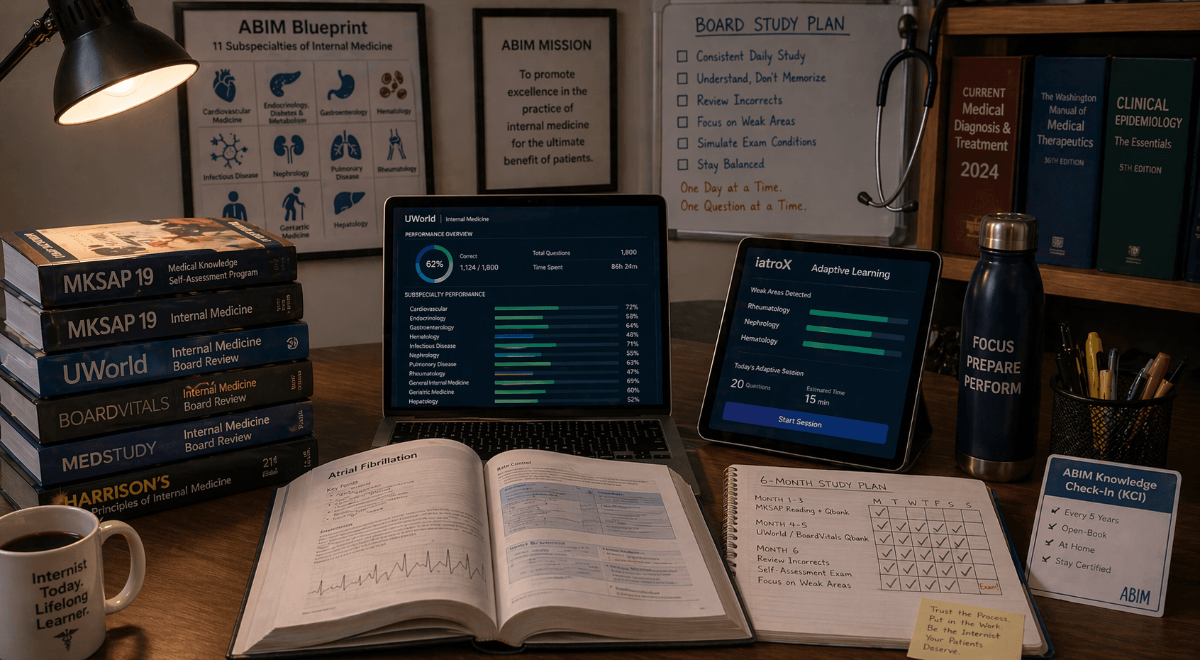 Featured image for How to Study for ABIM Board Certification (2026): MKSAP vs UWorld vs BoardVitals vs iatroX