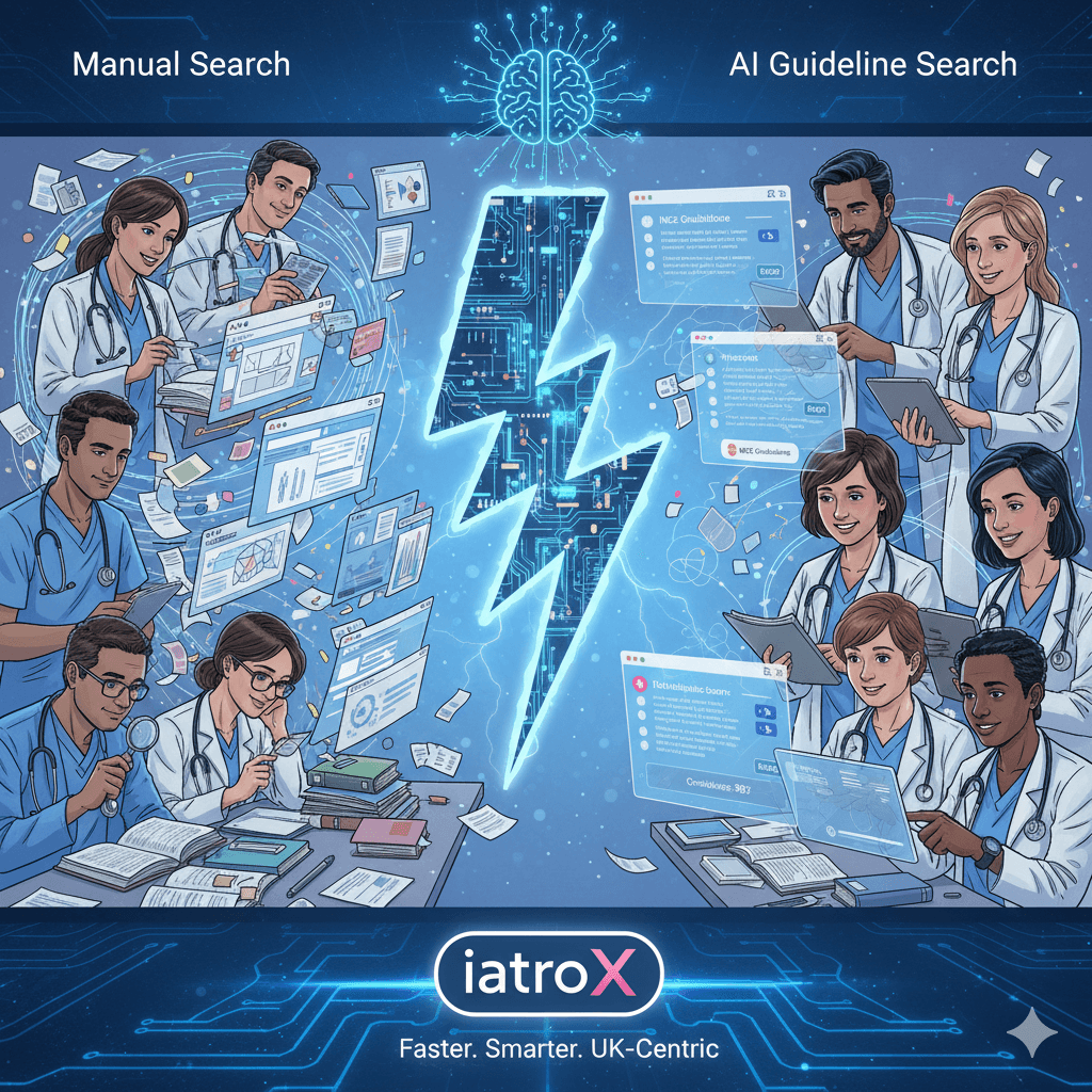 Featured image for 2025’s new guard of clinical AI: CDSS & knowledge retrieval — featuring UpToDate ExpertAI, Dyna AI, ClinicalKey AI, OpenEvidence, Glass Health & iatroX (UK focus)