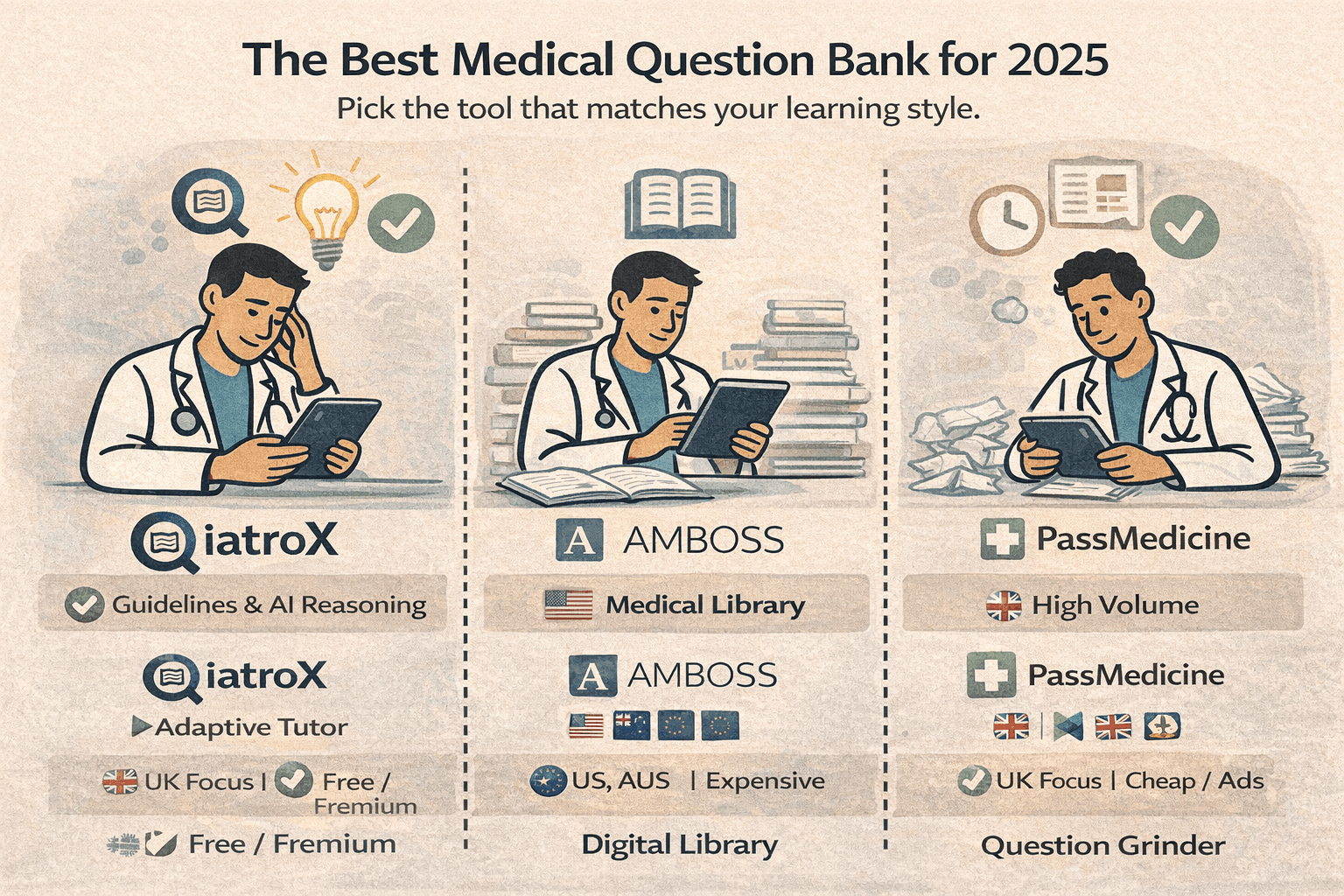 Image for The 2025 revision showdown: iatroX vs. Amboss vs. PassMedicine