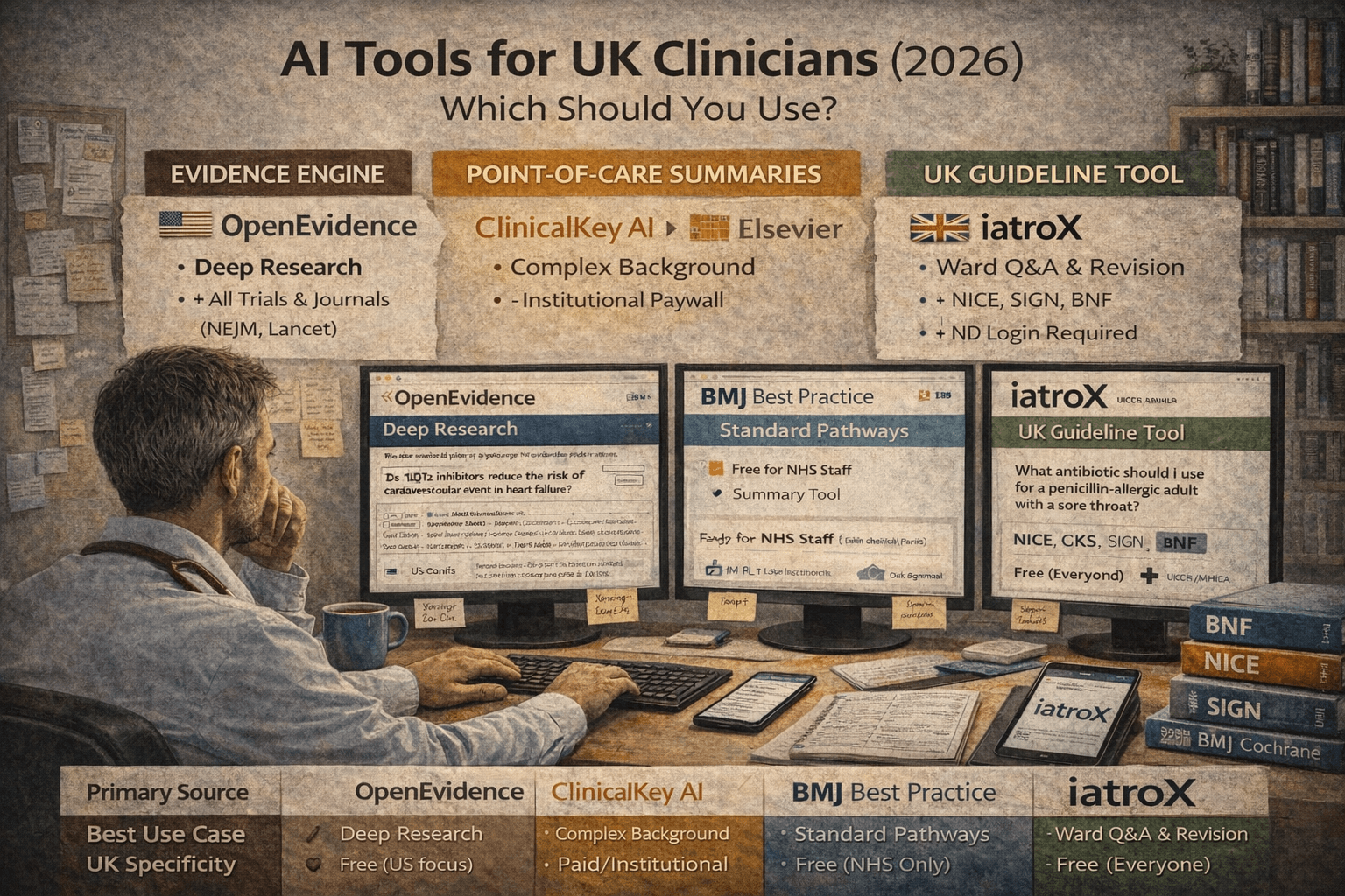 Image for Best AI medical search tools (2026): evidence engines vs point-of-care summaries vs UK guideline tools