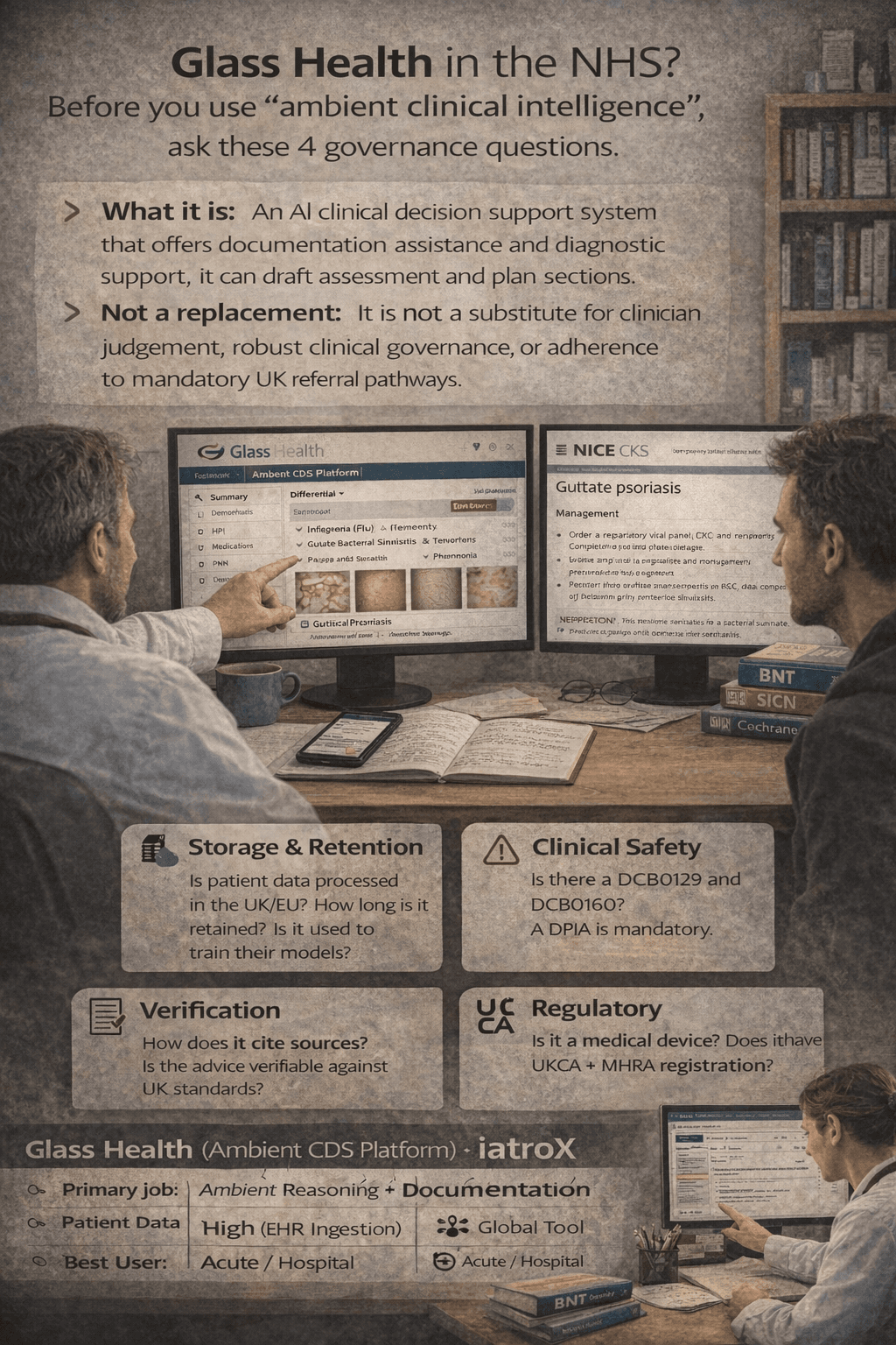 Featured image for Glass Health review (UK clinician lens, 2026): ambient DDx is powerful—here’s how to think about safety and governance