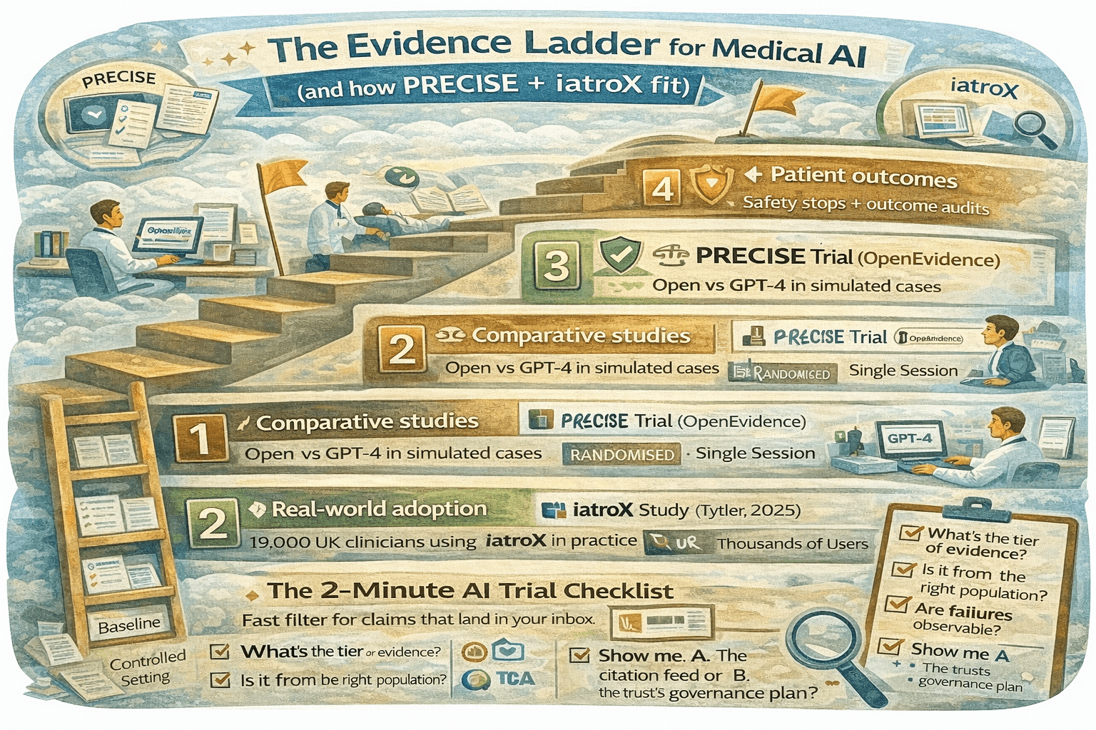 Image for The Evidence Ladder for Clinical AI Tools: From Preprints and Surveys to RCTs (PRECISE as the Case Study)