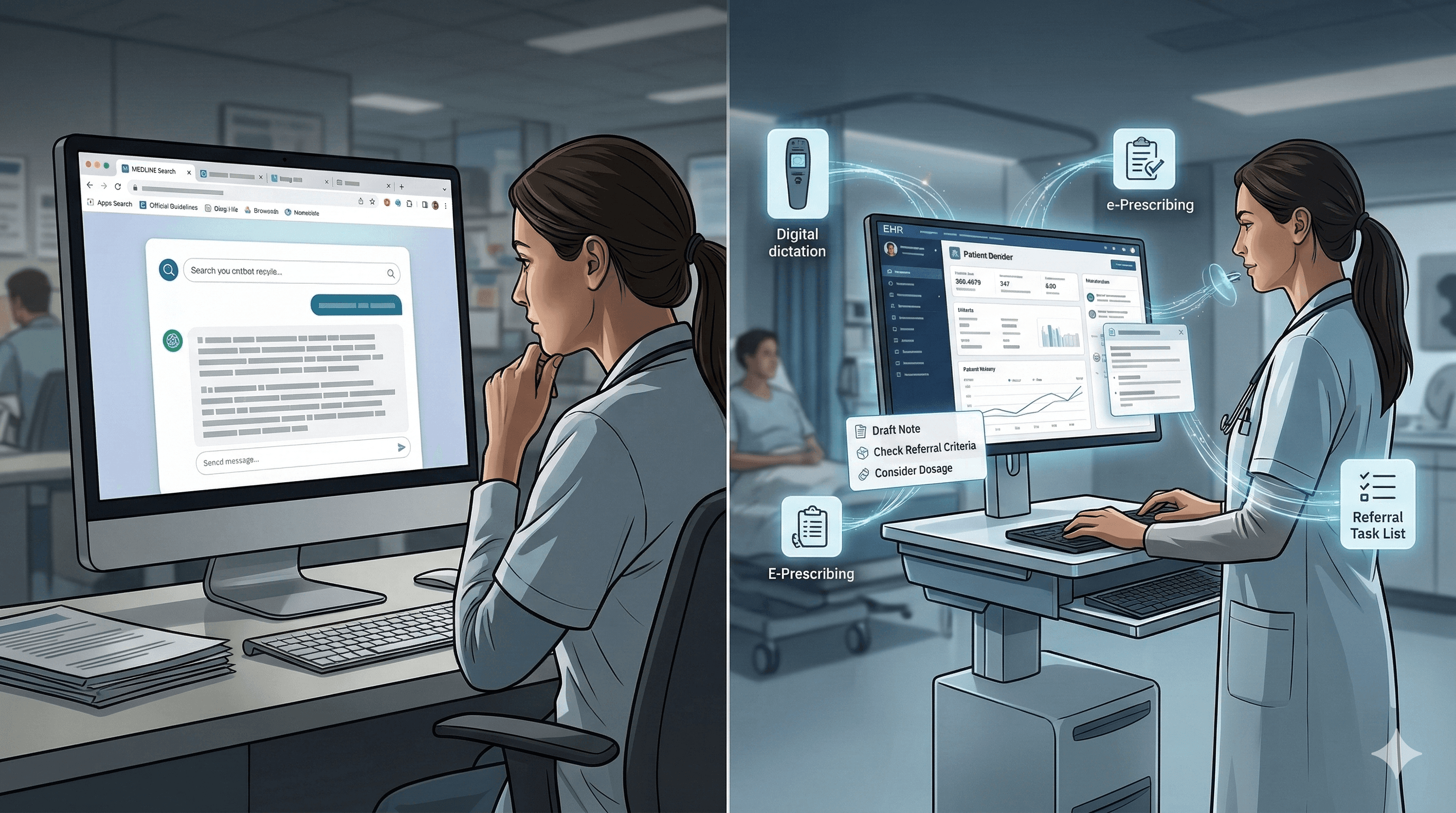 The next fight in clinician AI is not search — it is workflow placement