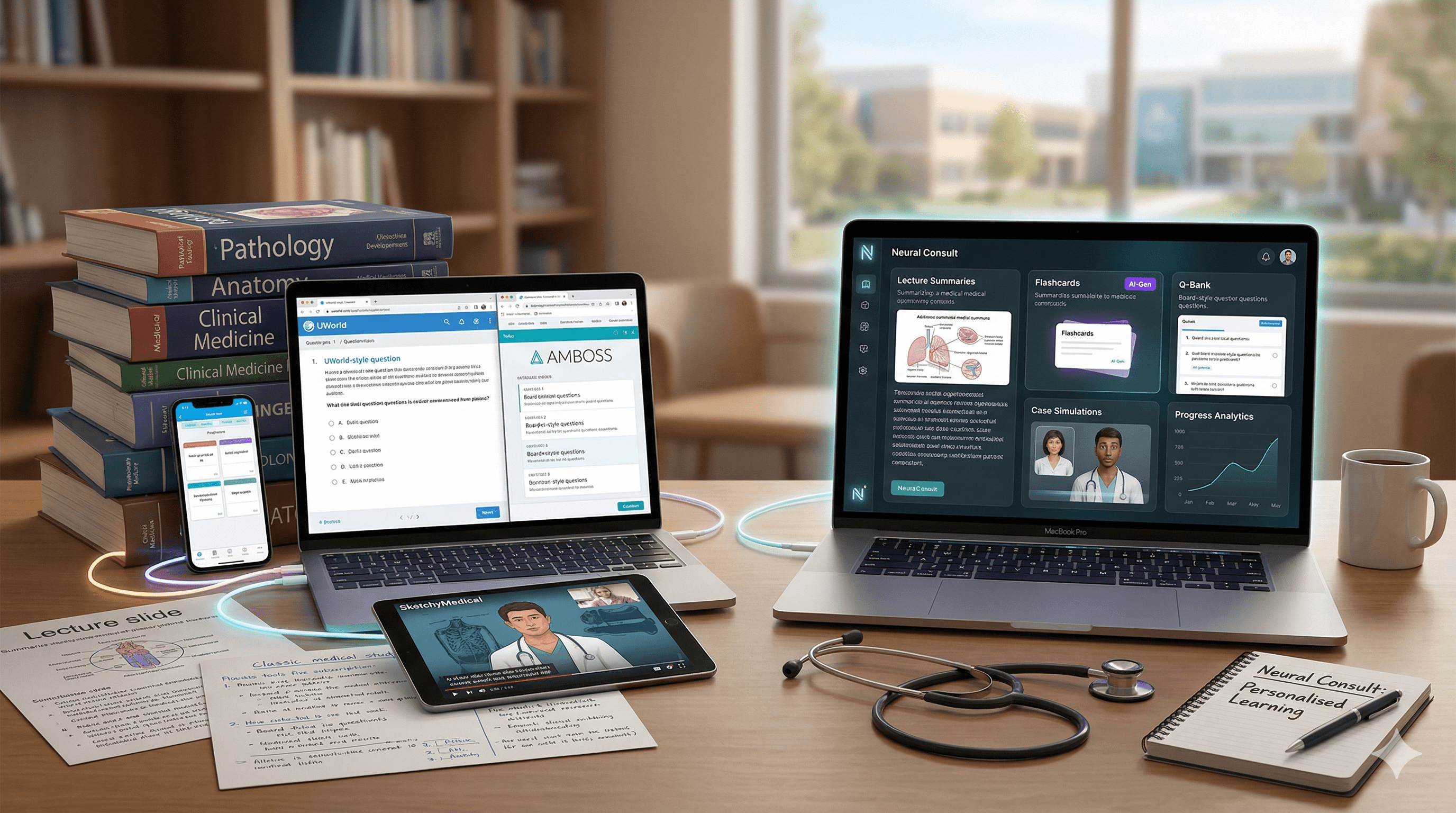 Image for Neural Consult vs UWorld vs AMBOSS vs iatroX: Can One AI Study Platform Replace the Classic Q-Bank Stack?