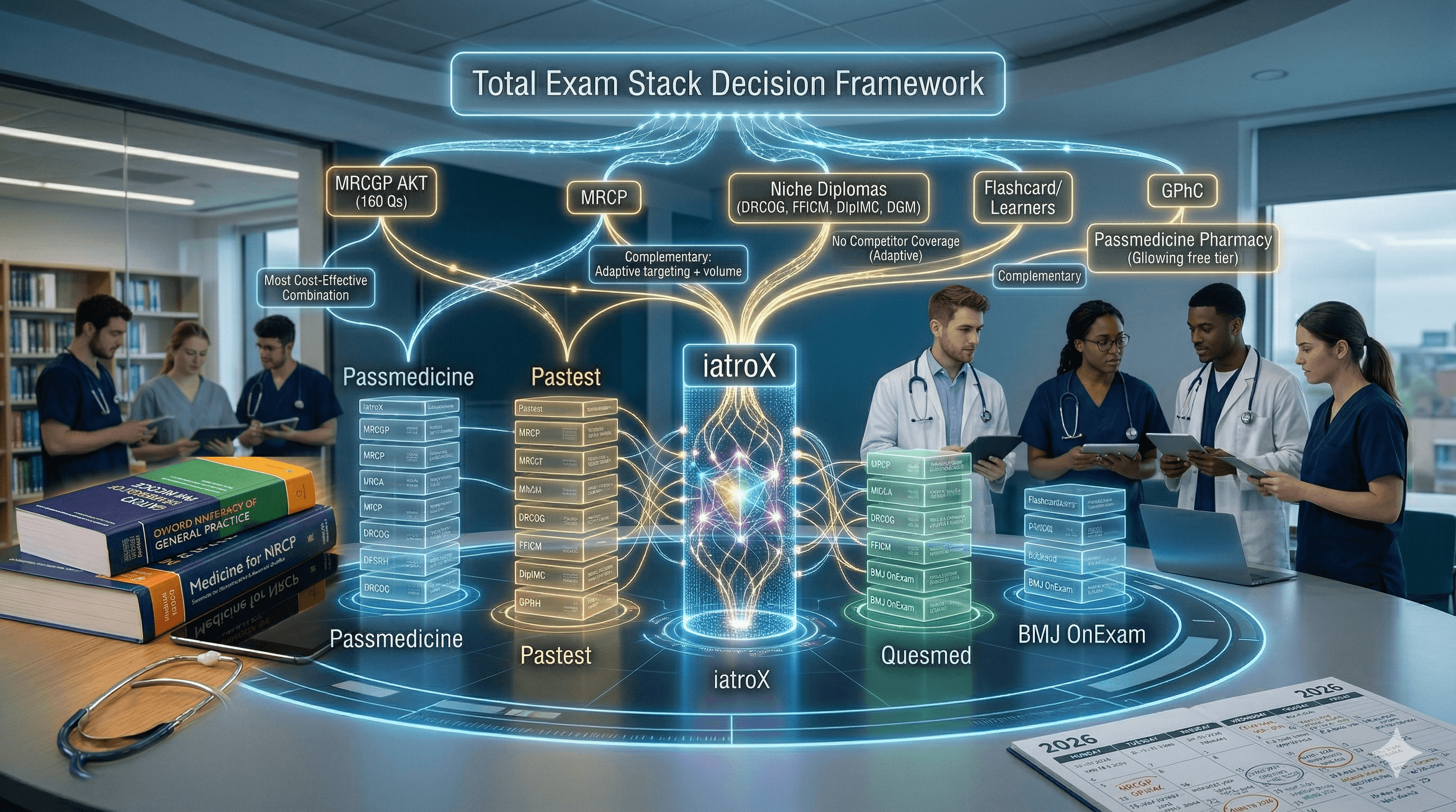 Image for UK Medical Exam Q-Bank Comparison 2026 — iatroX vs Passmedicine vs Pastest vs Quesmed vs BMJ OnExam