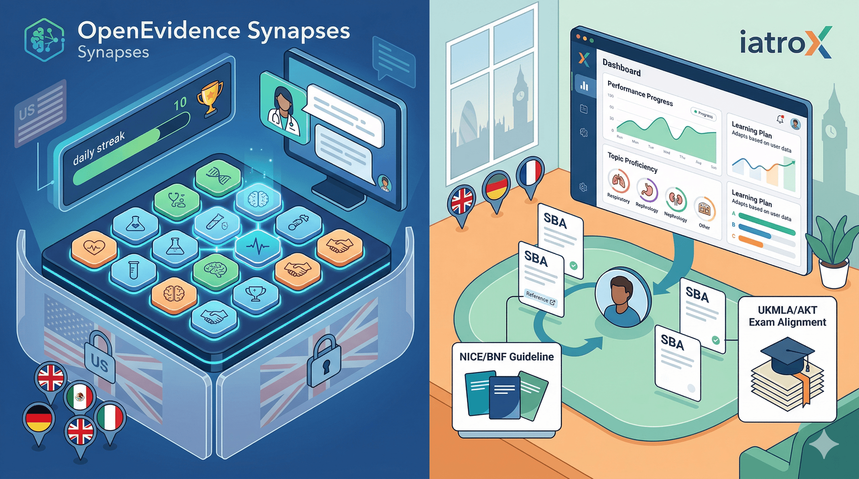 Image for OpenEvidence Synapses vs iatroX — Two Different Approaches to Medical Learning, Explained