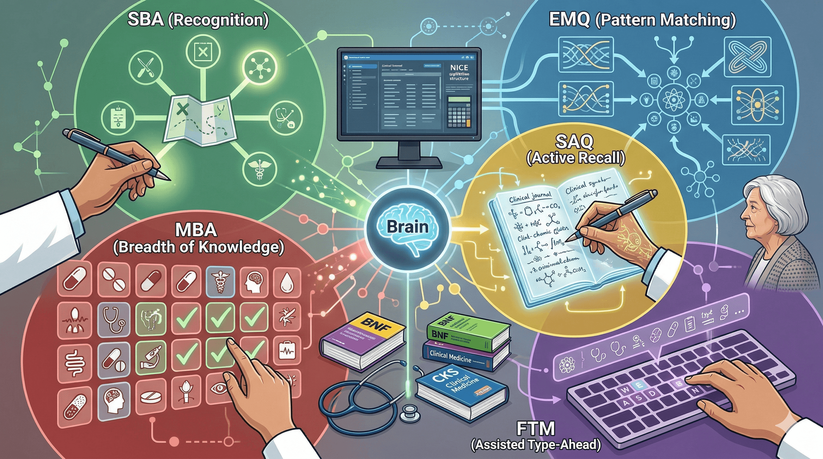 AKT Question Formats Explained: SBA, EMQ, SAQ, FTM — and Which Banks Cover Each