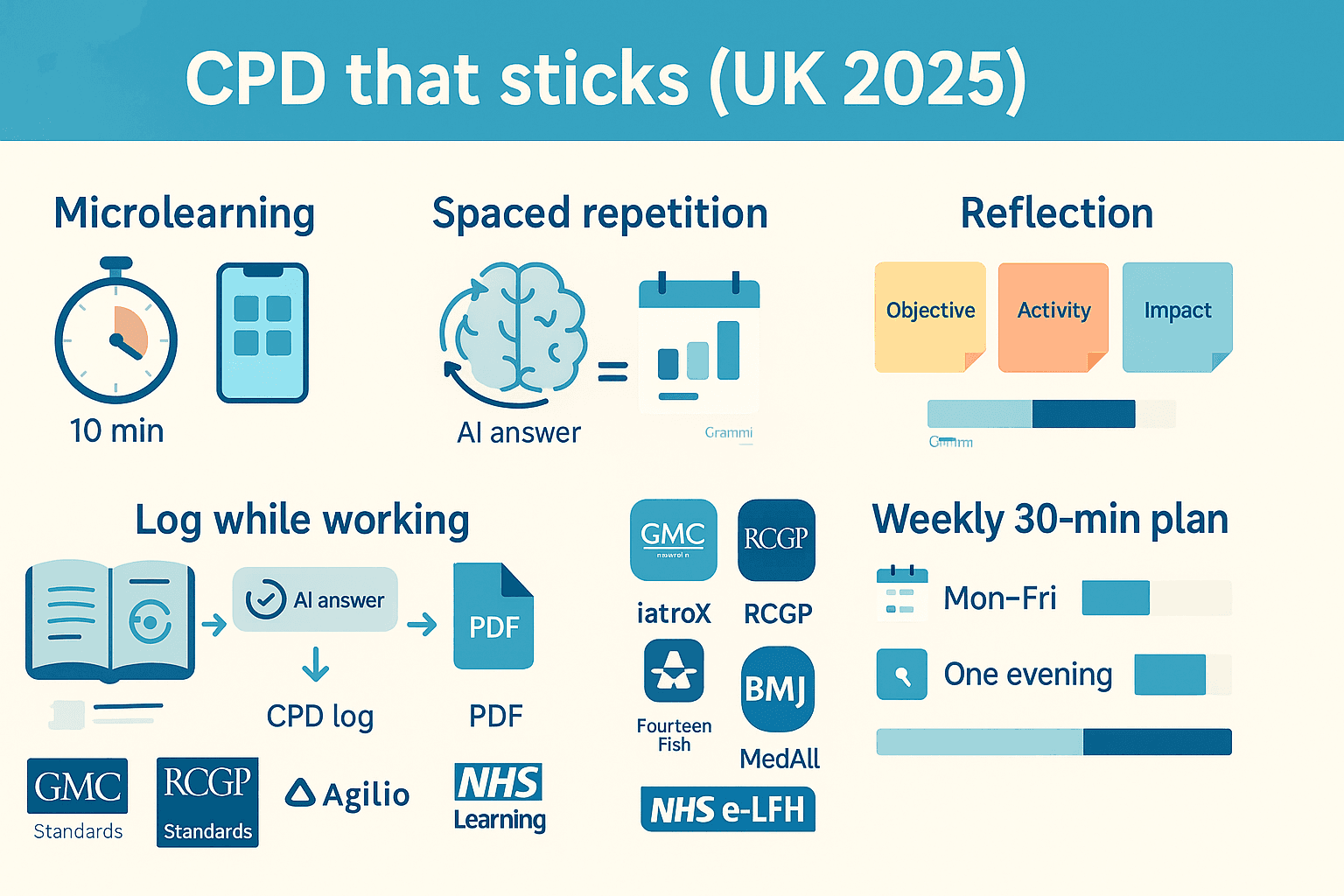 CPD in less time (UK, 2025): high-yield strategies, microlearning, and “log-while-working” tools (incl. iatroX)