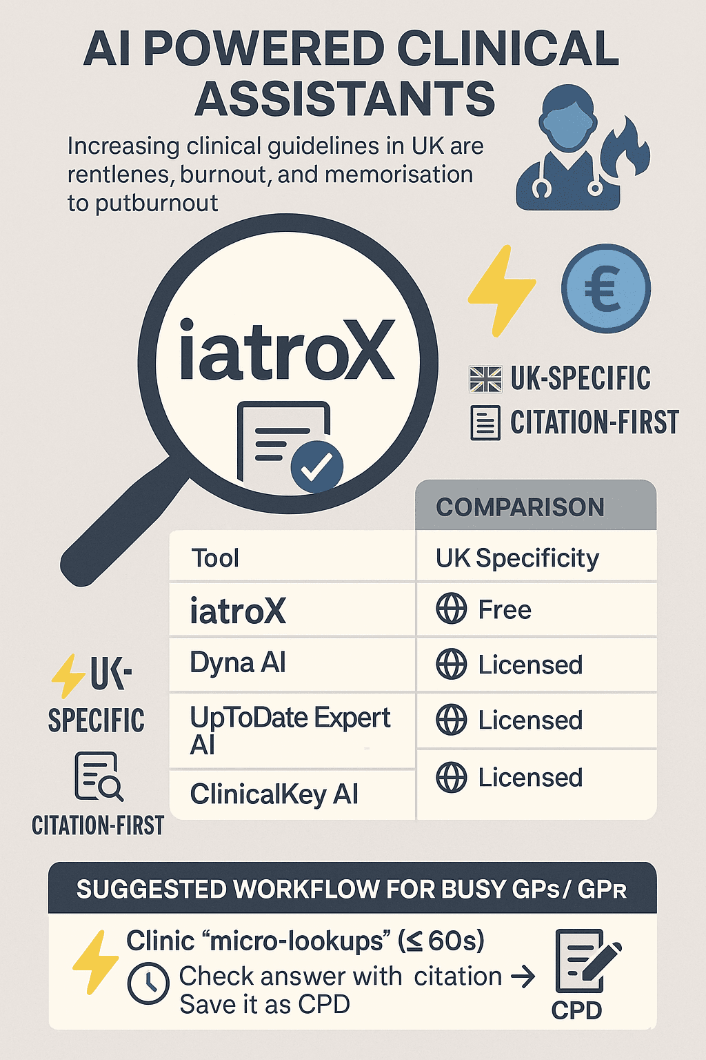 Keeping up without burning out: AI tools that help UK GPs stay current (incl. iatroX)