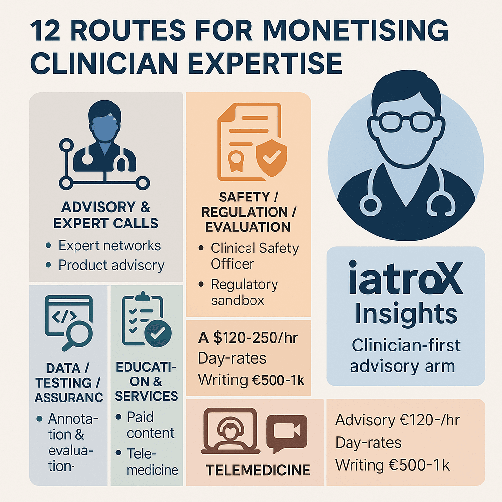 Beyond locums: 12 smart ways UK doctors can monetise expertise in the AI era (incl. iatroX Insights)