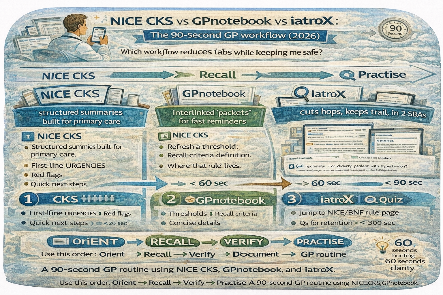 NICE CKS vs GPnotebook vs iatroX: the 90-second GP workflow (2026)